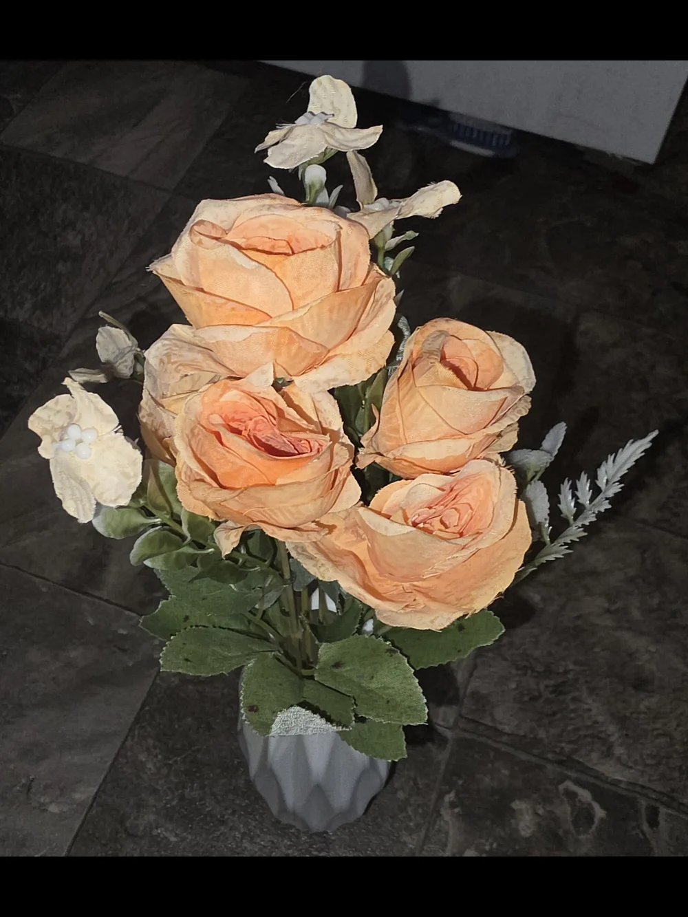 Orange - Peach Rose Artificial Flower Bouquet - Home Accents BNIB